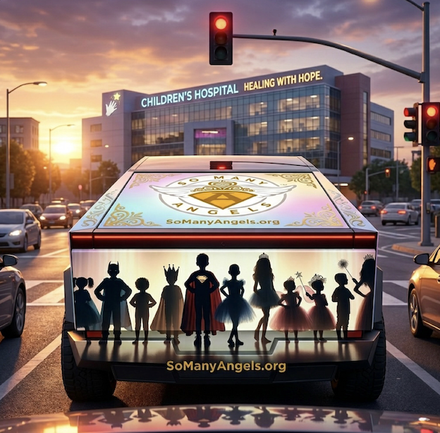 Concept rendering: rear view of the Make Hope Visible Cybertruck wrap
